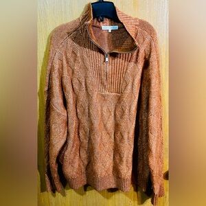 Women's Rust Cable Knit Zip-Up Sweater